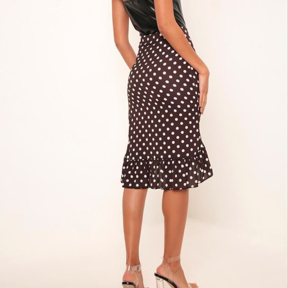 Dark Brown Ruffle Midi Skirt Polka Dot - Picture 2 of 5